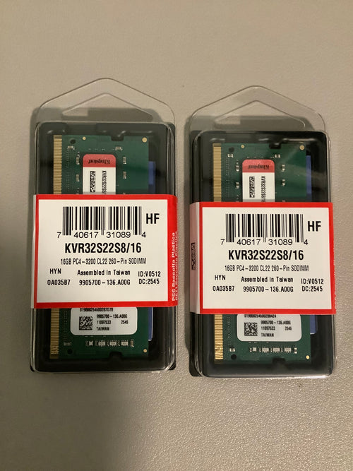 32GB - Lot Of Two Kingston ValueRAM (1x16GB ) DDR4 SODIMM Module (KVR32S22S8/16)