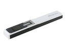White IRIScan Book 5 handheld portable scanner featuring a 1.5-inch color LCD preview screen and top-facing control buttons for easy document digitizing.