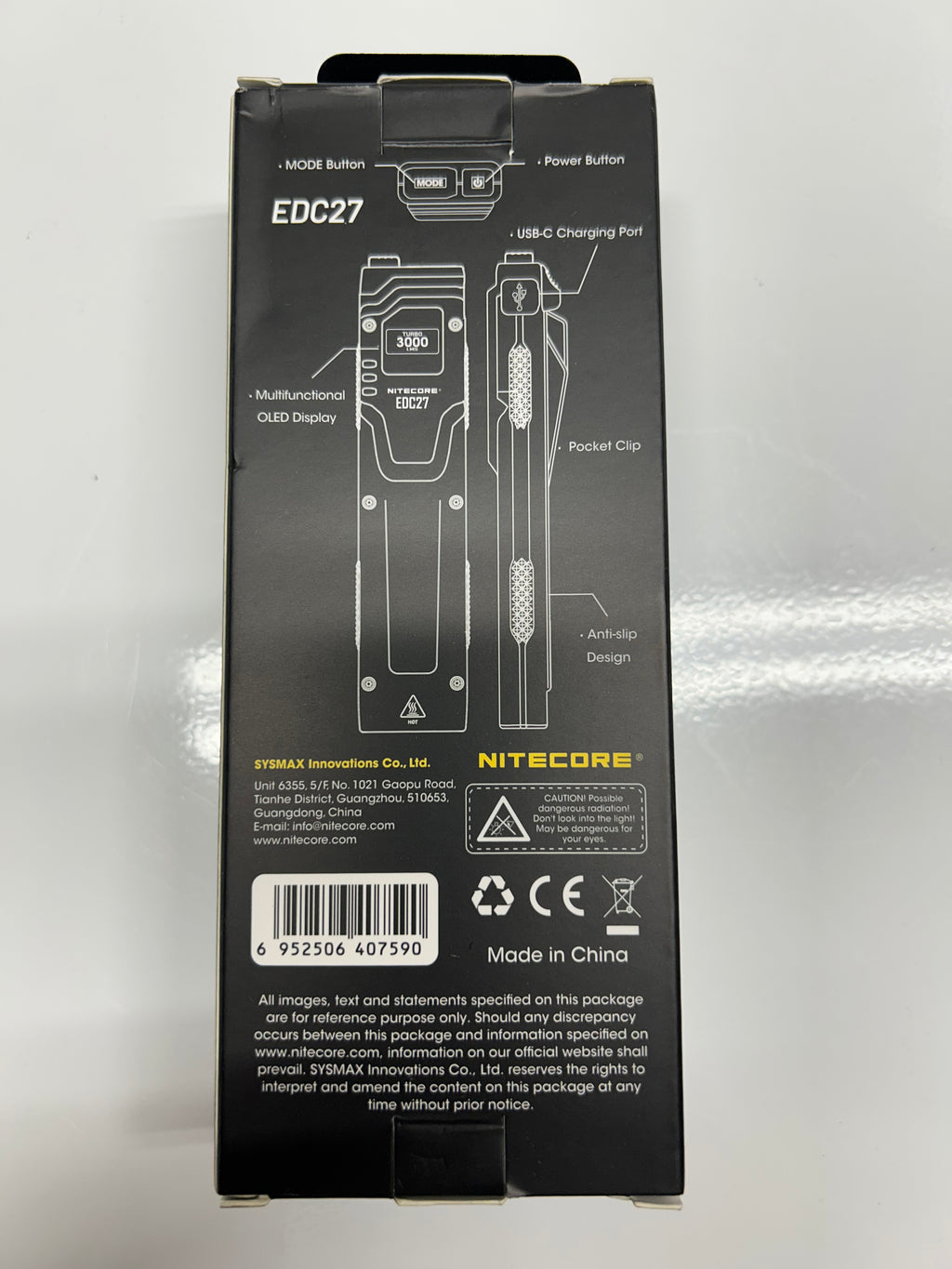 Nitecore - 3000 Lumens Flat ED27 Flashlight, OLED Display, USB-C Rechargable