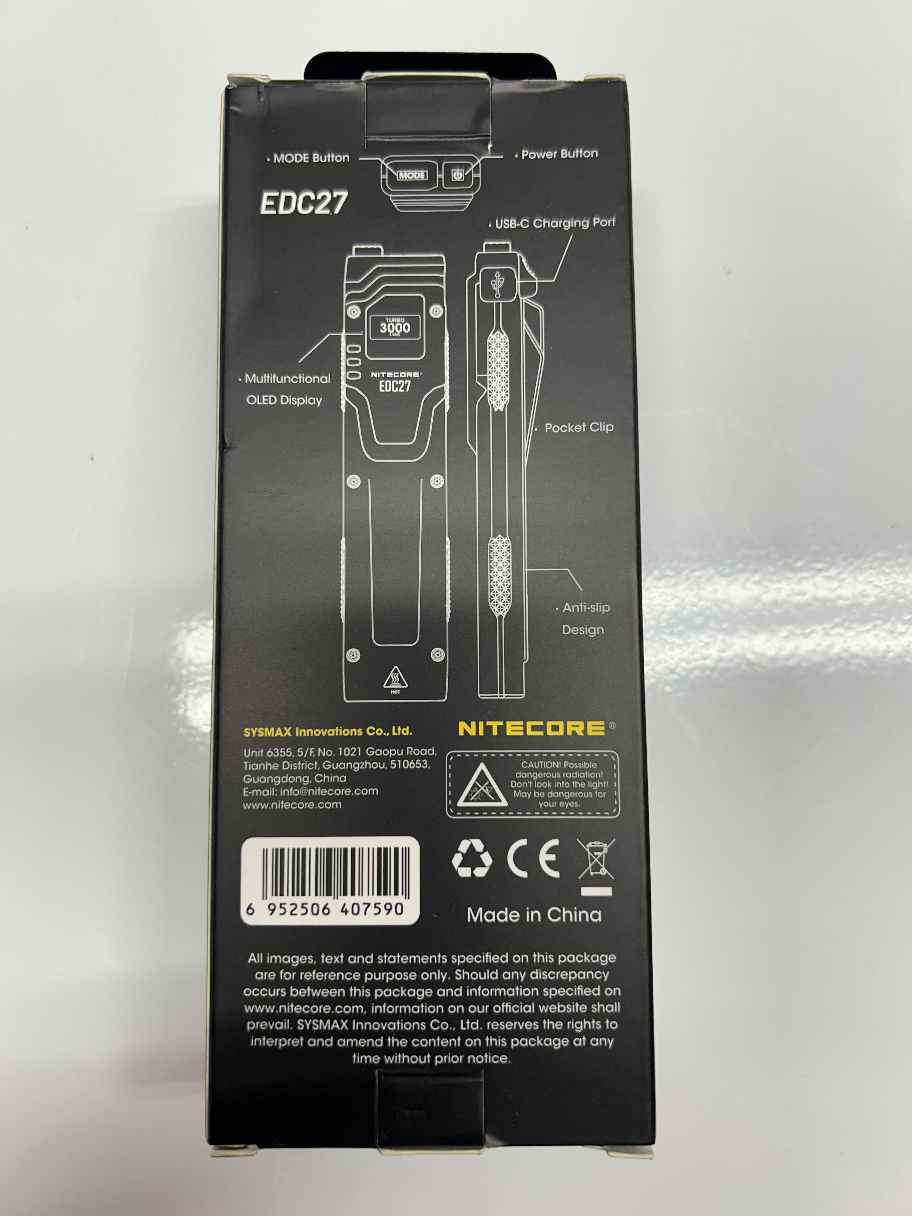 Nitecore - 3000 Lumens Flat ED27 Flashlight, OLED Display, USB-C Rechargable